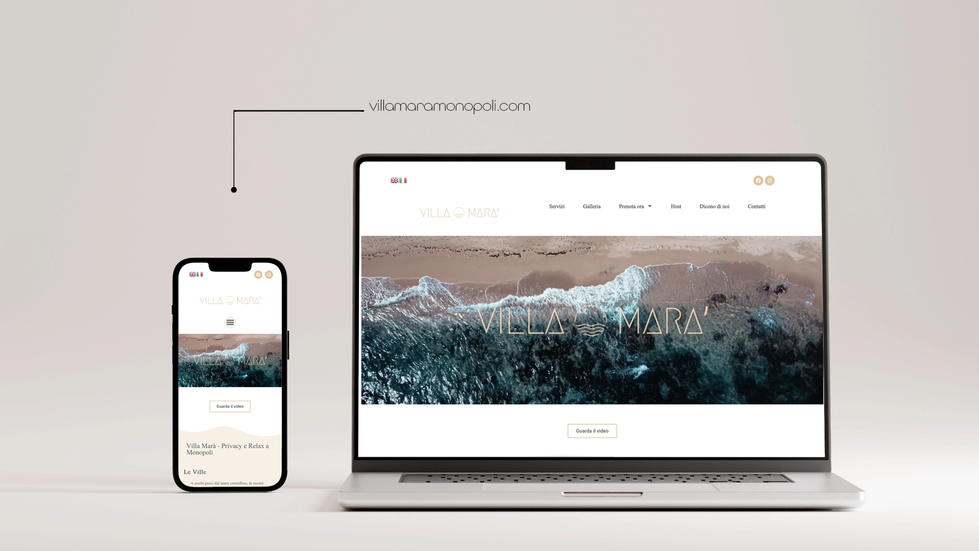 Sito web Villa Marà su desktop e mobile